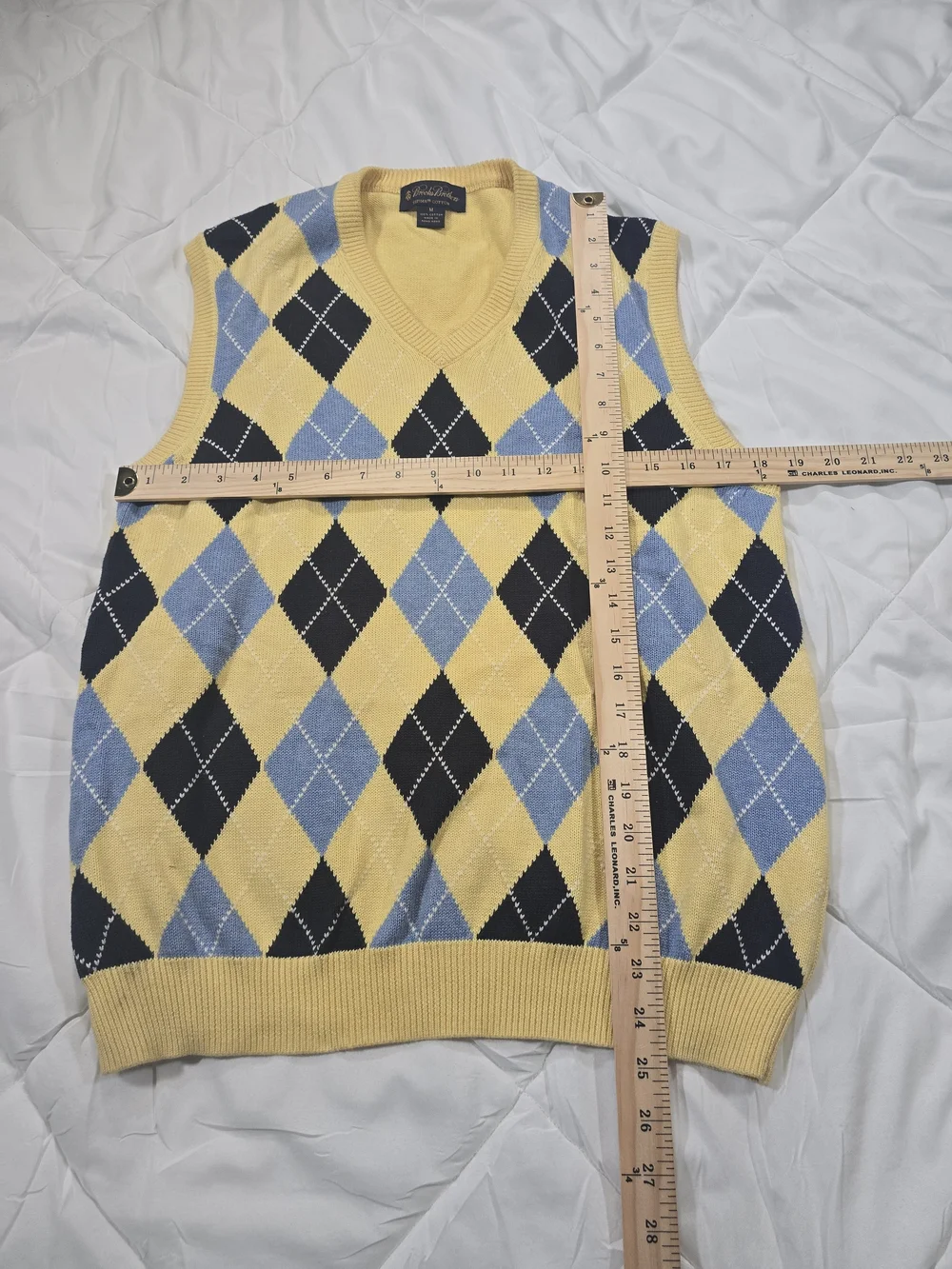 Brooks Brothers Yellow, Blue & Black Argyle V-Neck Sweater Vest